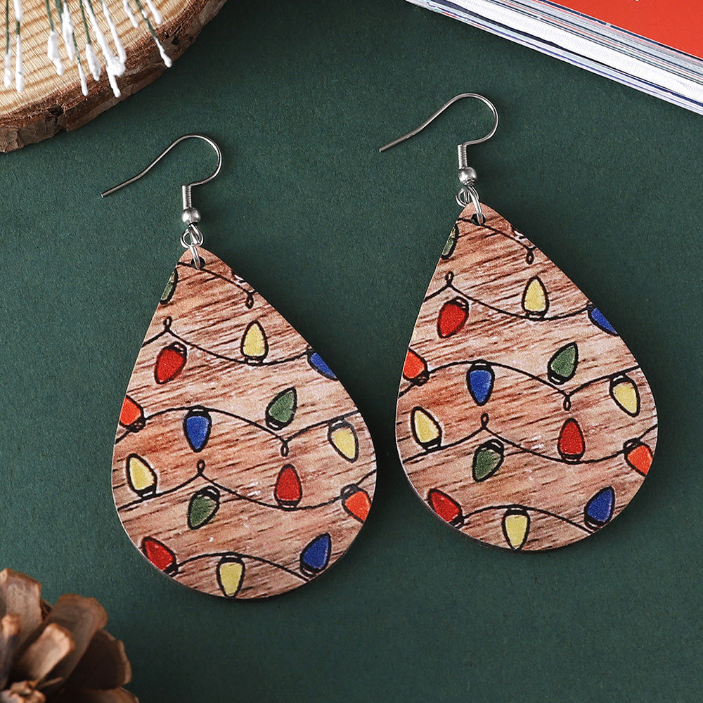 SALE -  New Style! Wooden Christmas Lights Teardrop Dangle Earrings