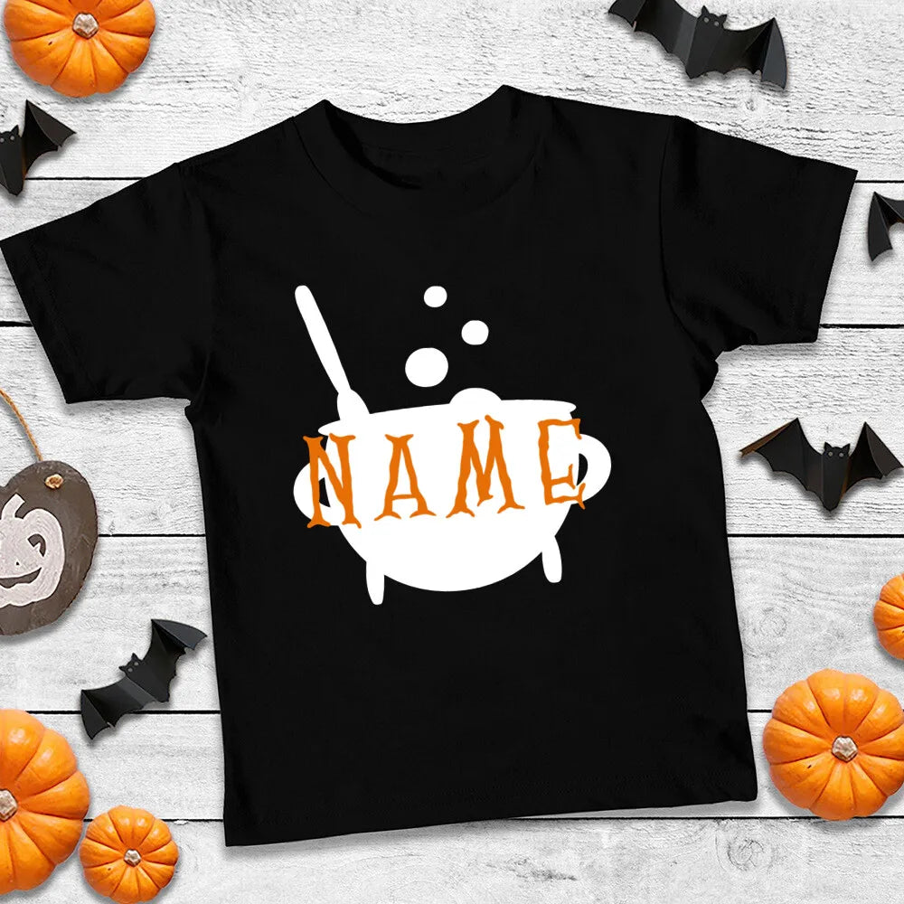 Personalized Halloween Outfit T-shirt  Custom Name Girl Boys Fall Festive Shirt Kids Tshirt Clothes Halloween Party Toddler Tops