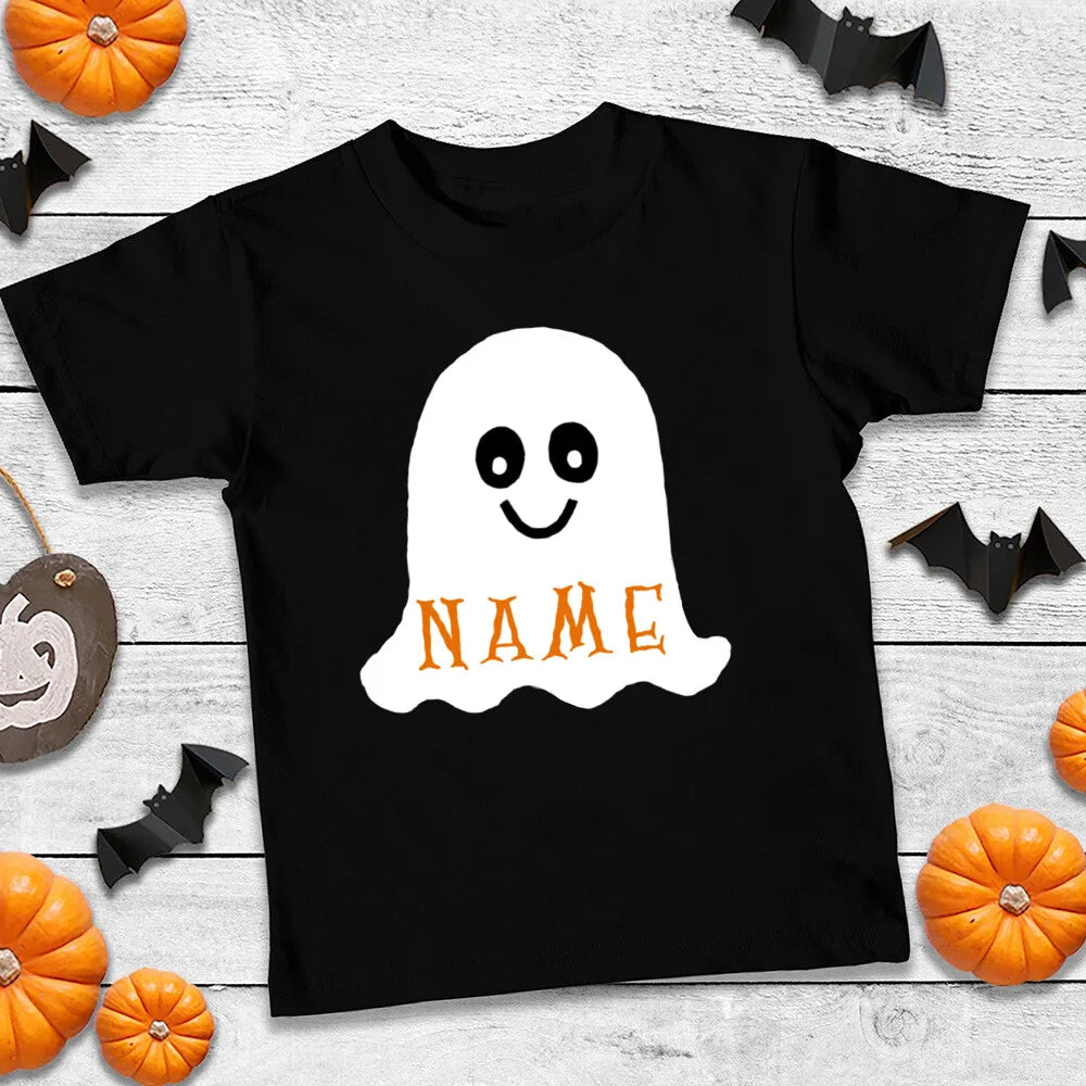 Personalized Halloween Outfit T-shirt  Custom Name Girl Boys Fall Festive Shirt Kids Tshirt Clothes Halloween Party Toddler Tops