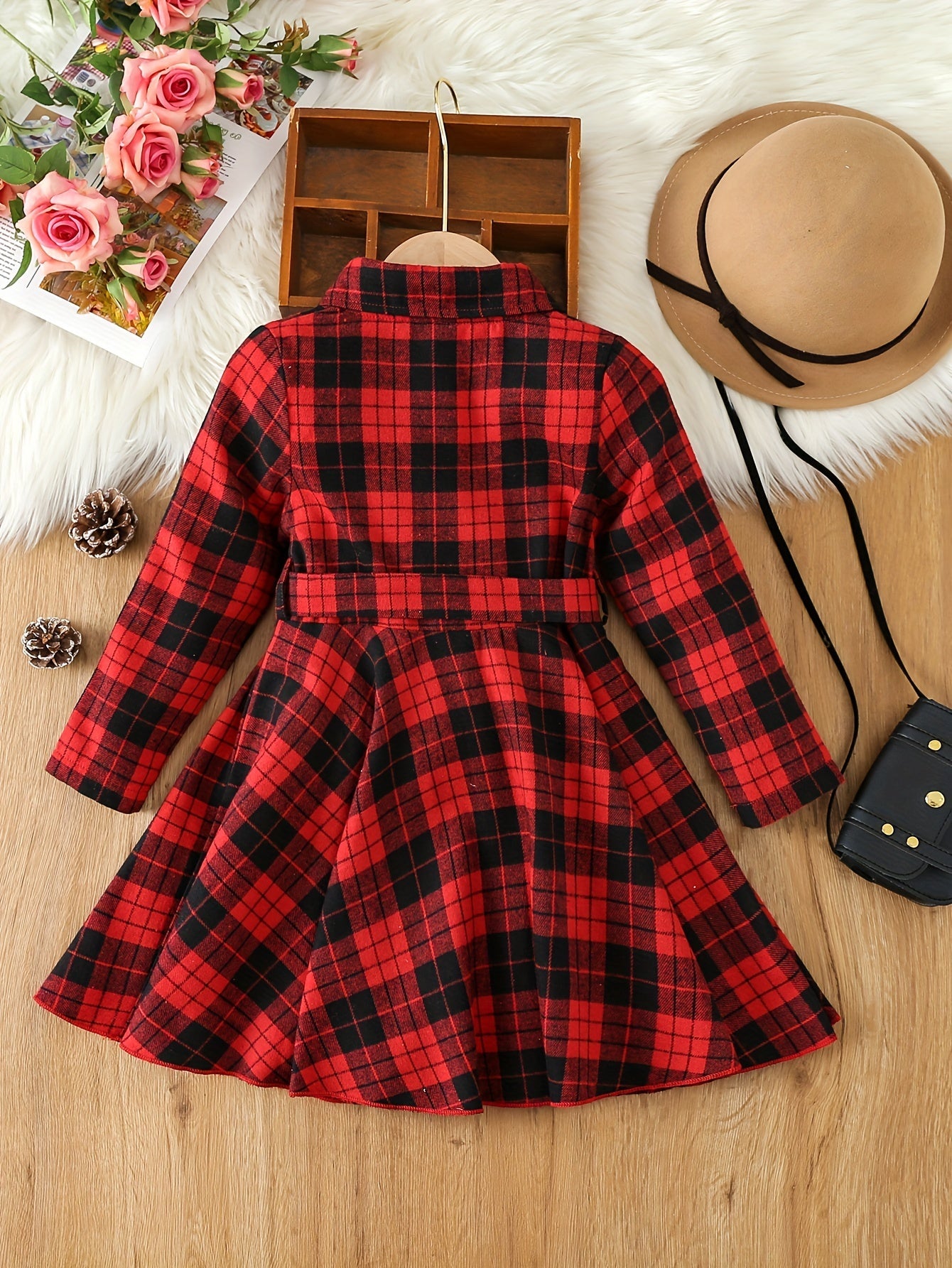 Belted Red and Black Christmas Holiday Plaid Dress