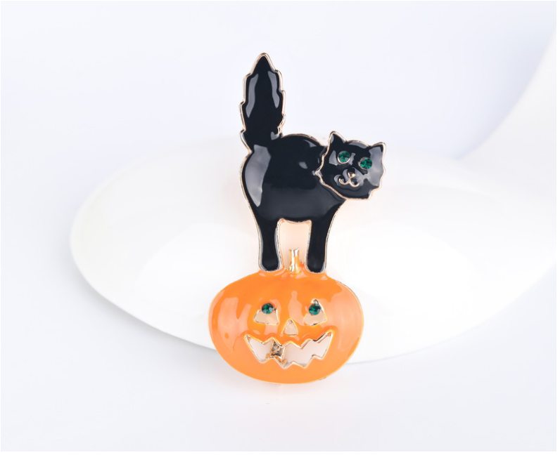 Arched Back Cat Brooch on Pumpkin