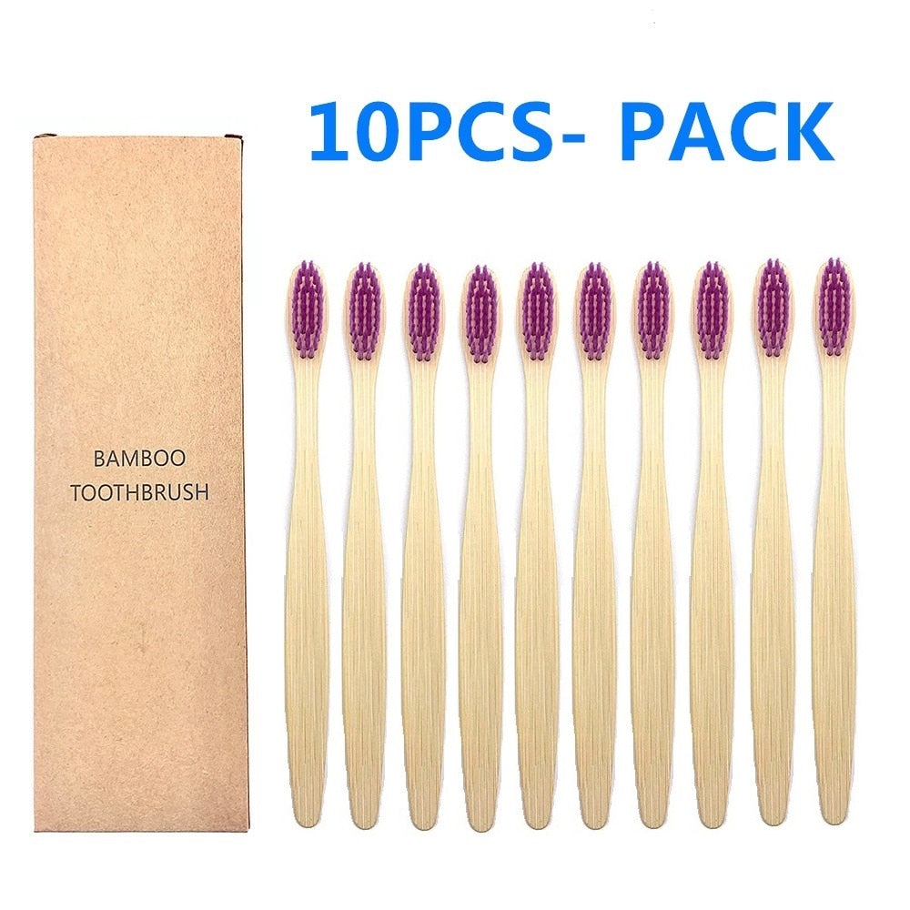 10PCS Natural Bamboo Toothbrush Set Soft Bristle Brushes