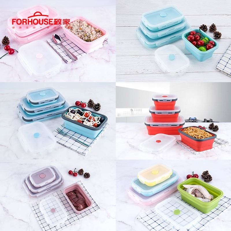 Silicone Lunch Box Food Storage Container Bento BPA Free Microwavable Portable