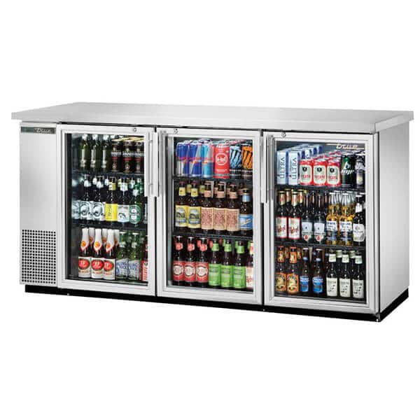 True TBB-24-72G-S-HC-LD Back Bar Refrigerator 3 Glass Doors 73 inch Silver