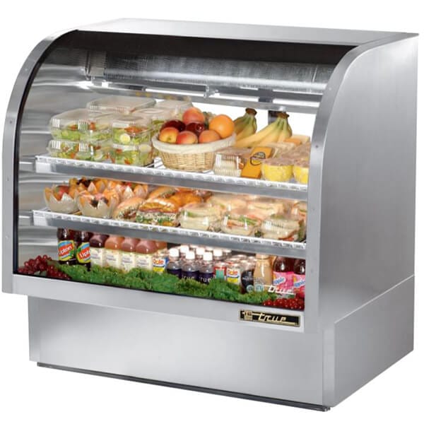 True TCGG-48-S-LD Refrigerated Deli Case with Curved Glass 48 inch Silver