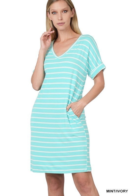 Mint/Ivory Striped Dress