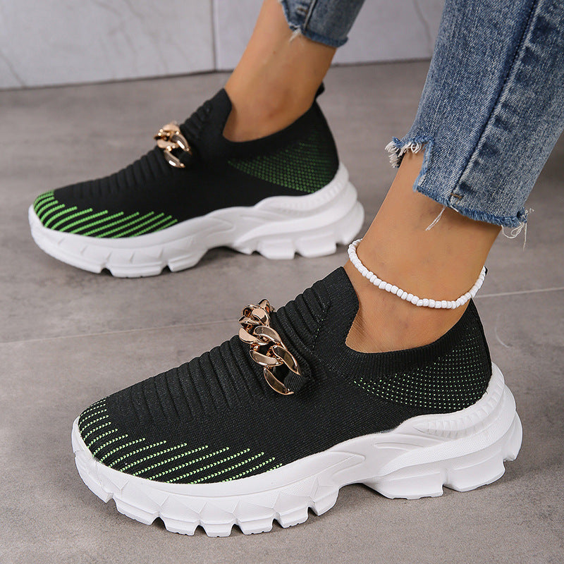 Chain Design Mesh Shoes Breathable Casual Soft Sole Walking Sock Slip
