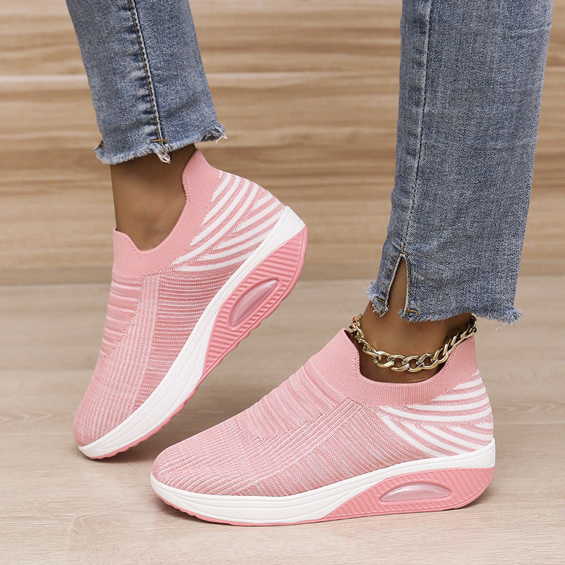 New Stripe Design Mesh Shoes Fashion Slip On Air Cushion Shoes Breathable