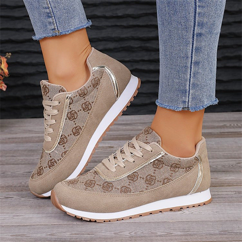 Flower Print Lace-up Sneakers Casual Fashion Lightweight Breathable Walking