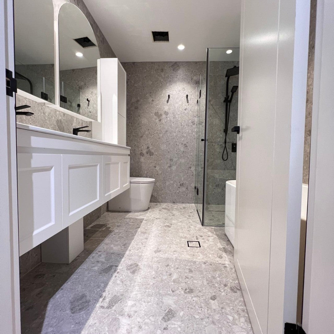 bathroom tile Big Terrazzo 1200x600 Matt Light Grey