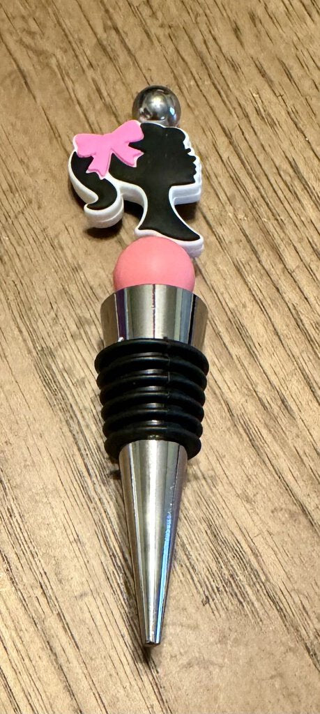 Pink Bow Silhouette Wine Stopper