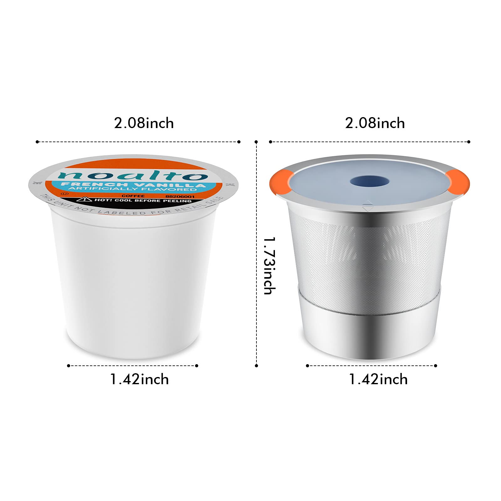 Noalto Reusable K Cups and Coffee Pods,Universal stainless steel k Cups for Keurig 2.0 and 1.0 Coffee Makers machine(2pack)