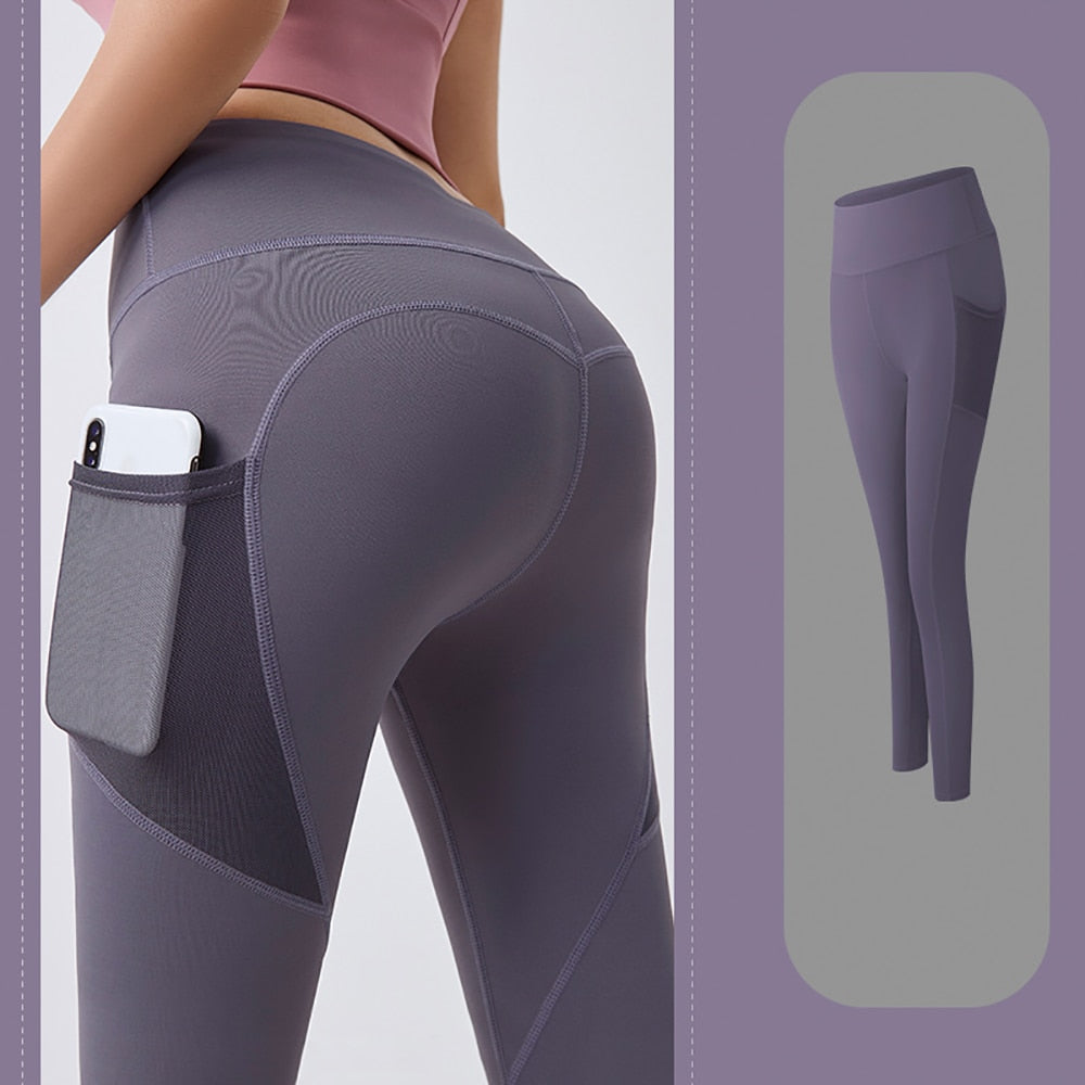 OHYOGA Women Fitness Gym Leggings Mesh Pocket