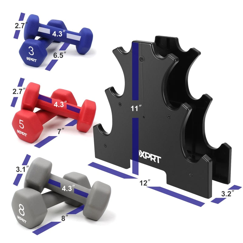 XPRT Fitness 32lb Neoprene Dumbbell Set with Rack