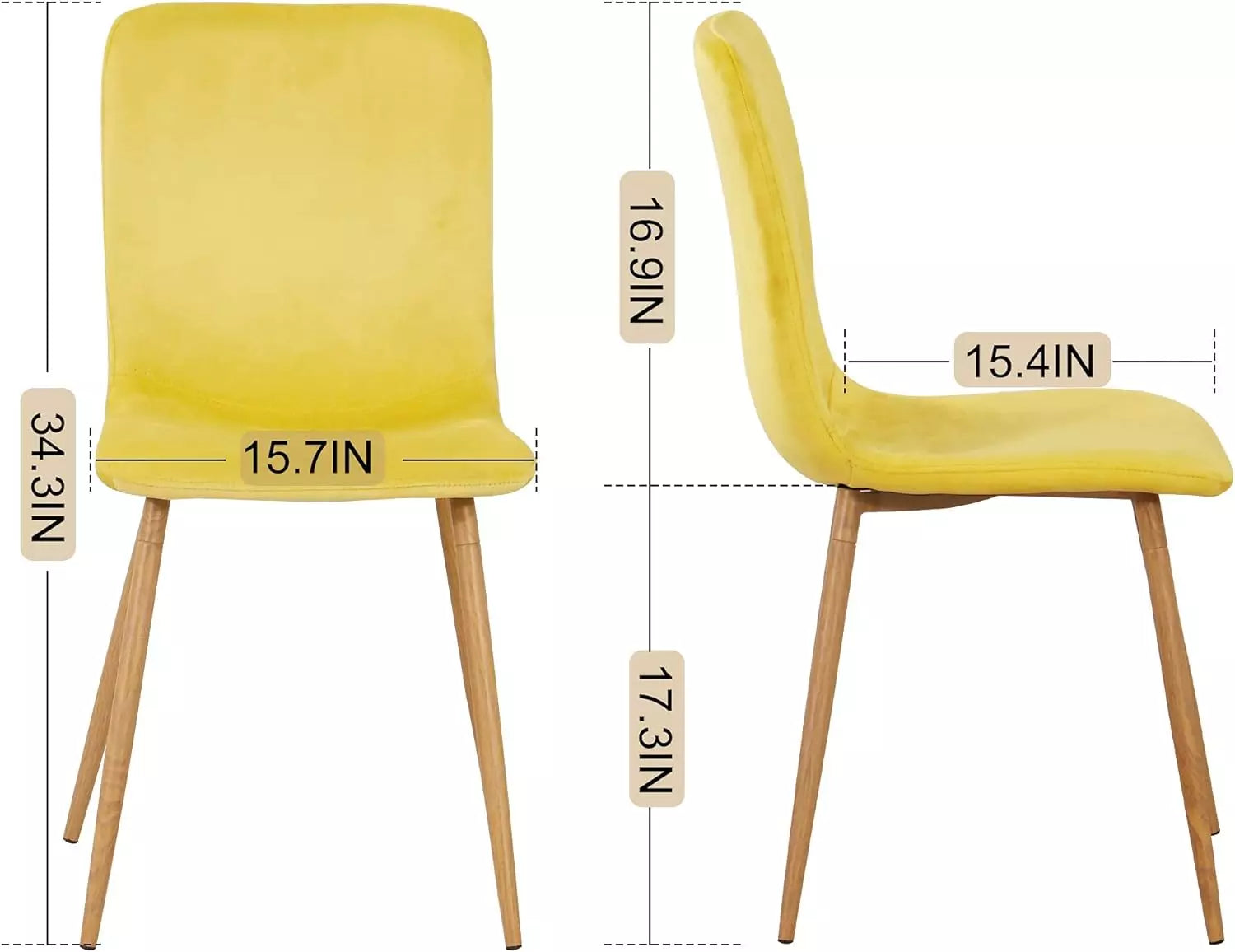 ivinta Accent Armless Chairs Set of 4, Velvet Dining Chairs Mid Century Upholstered Kitchen Chairs, Yellow