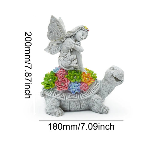 Garden Angel & Turtle Statue Solar Lamp Decor with LEDs Succulent Lights