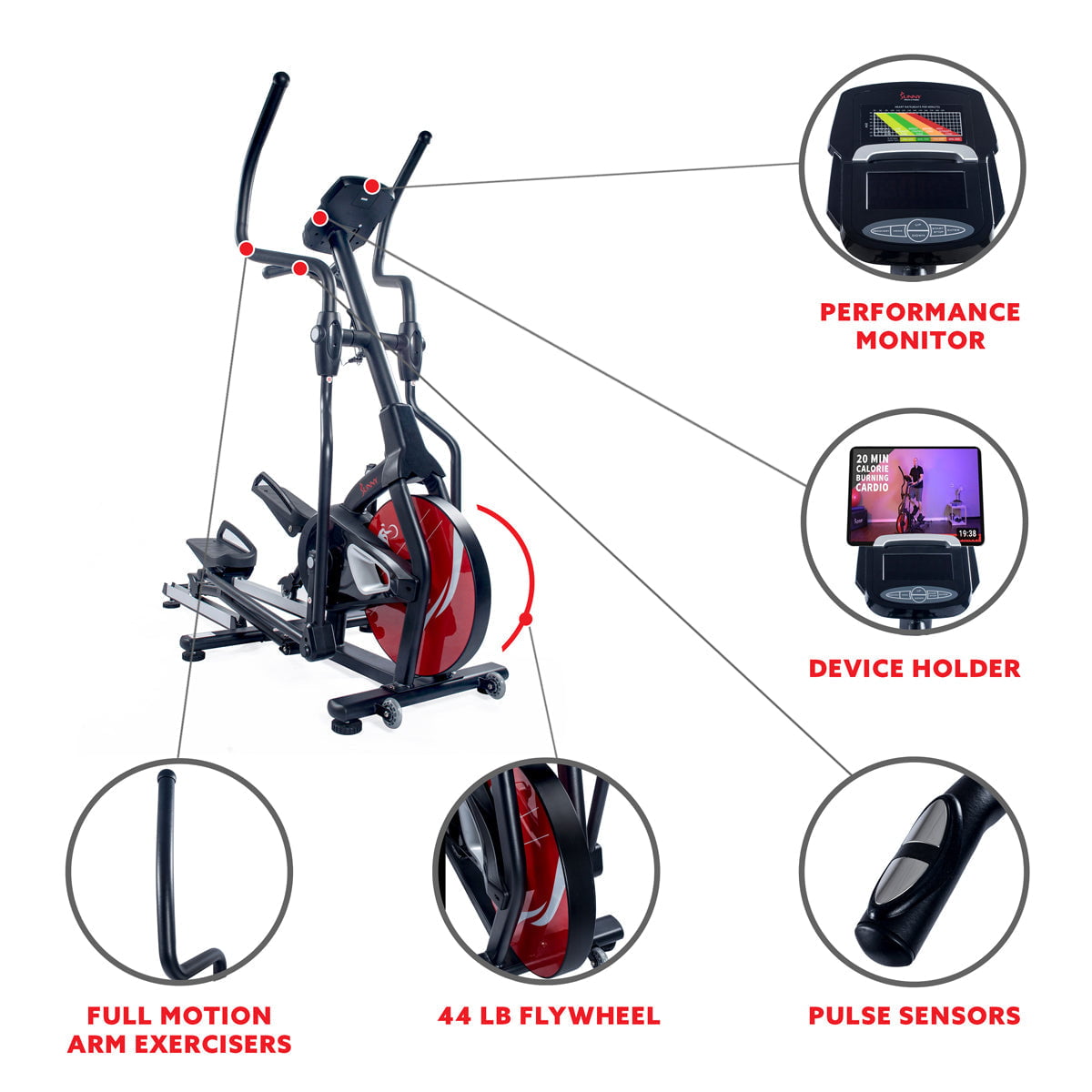 Stride Elliptical Machine Magnetic Fitness w/ Device Holder, LCD Monitor and Heart Rate Monitoring