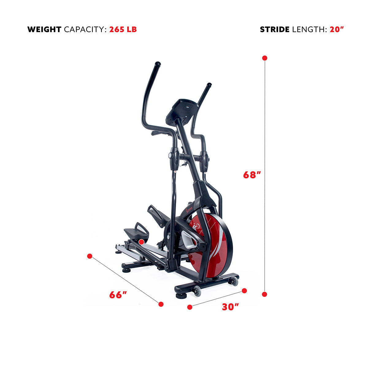 Stride Elliptical Machine Magnetic Fitness w/ Device Holder, LCD Monitor and Heart Rate Monitoring
