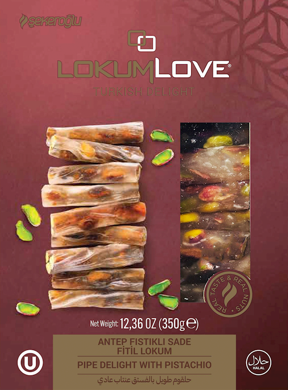 Turkish Pipe Delight with Pistachio, Lokum Love (Sekeroglu) 350g