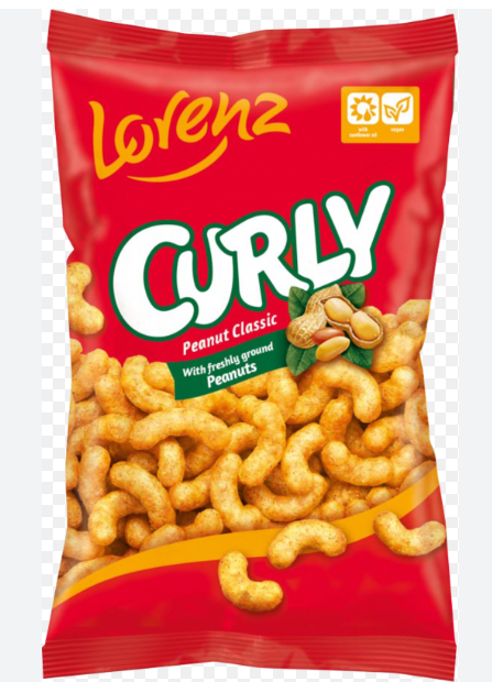 Curly Peanut Flavored Puffed Corn (Lorenz) 2.1 oz (60g)