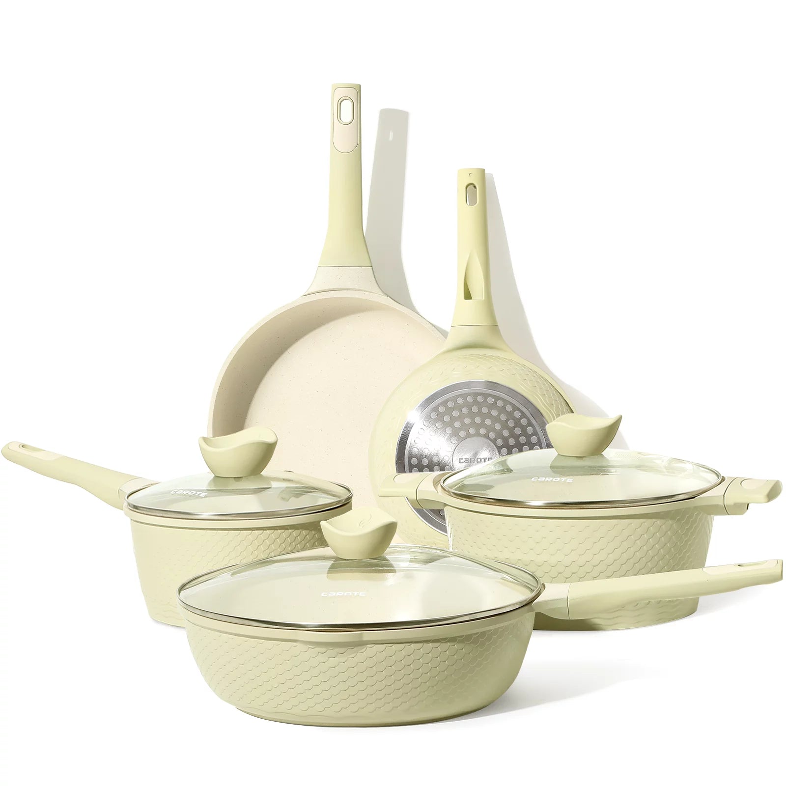 CAROTE Non-stick 8 Pcs Ceramic Cookware Set (Garden Green)