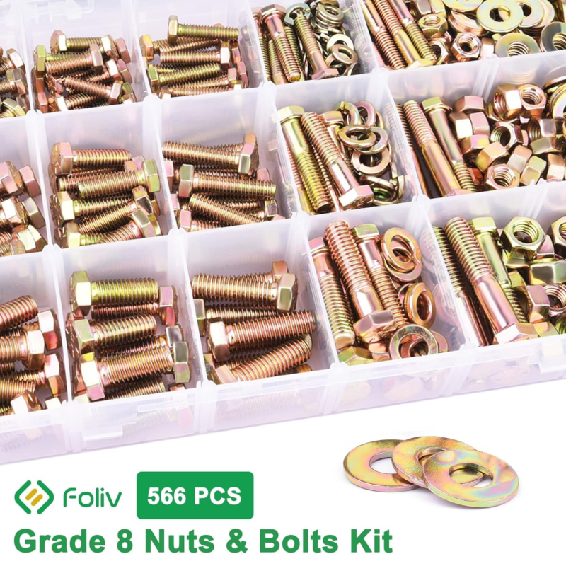 566Pcs Heavy Duty Bolts and Nuts Assortment Kit, Grade 8 Hex Screws Bolts Nuts K