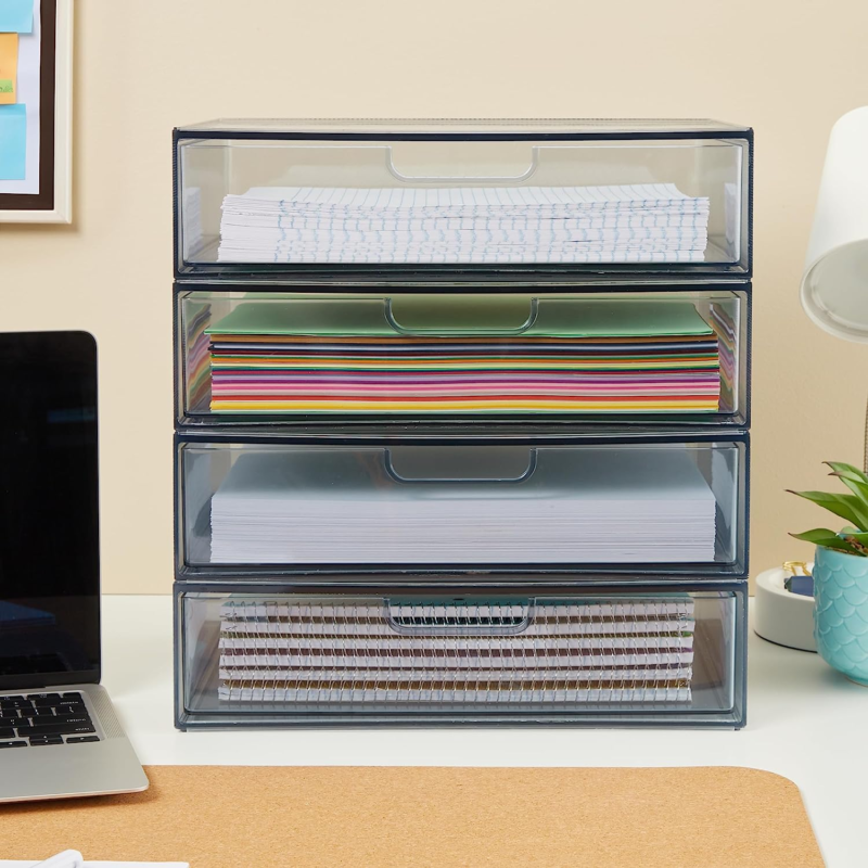 Plastic Stackable Organizer Drawers (Set of 2) Classic Grey 12.5