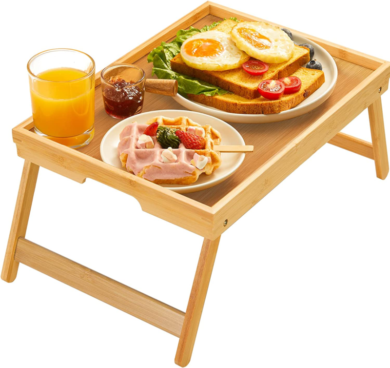 Bamboo Bed Tray Table with Foldable Legs.