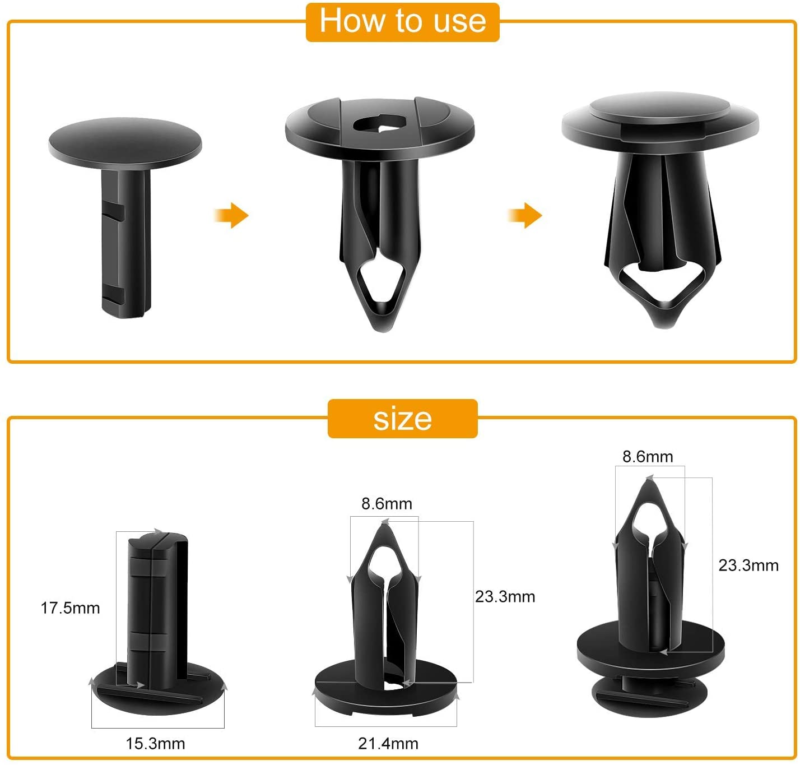 150 Pcs Push-Type Bumper Fasteners Rivet Clips-2 Sizes Universal