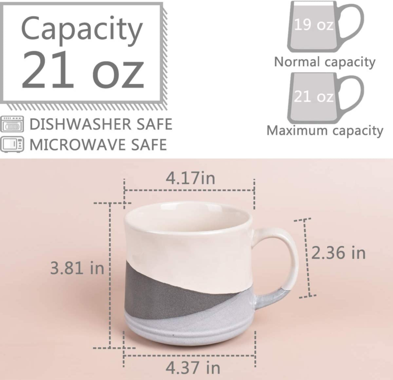 Large Stoneware Coffee / Tea Mug,  21 Oz, Dishwasher and Microwave Safe