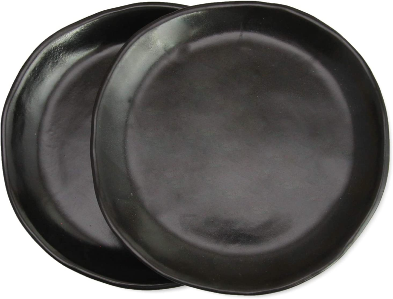Roro Ceramic Stoneware Hand-Molded, Uneven, Matte Black Appetizer Plate Set of 2