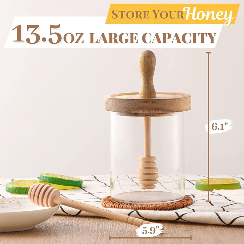 Honey Pot - Airtight 13 Oz Honey Jar and Dipper Set