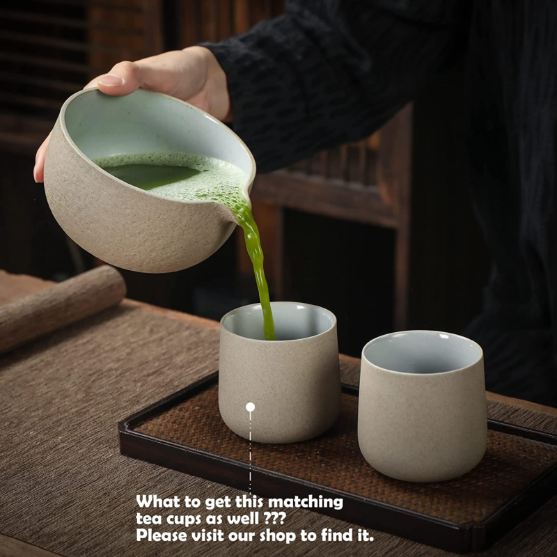 Japanese Natural Rock Texture Matcha Bowl (Pouring Spout) with Whisk Holder