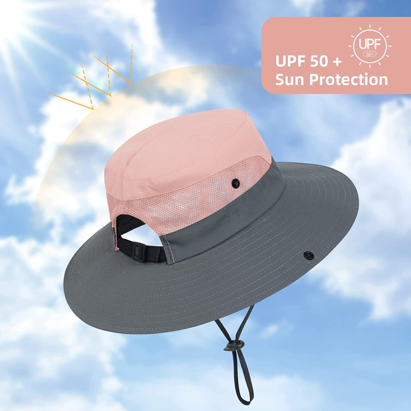 Kids Sun Hat with Ponytail Hole UV Protection Wide Brim