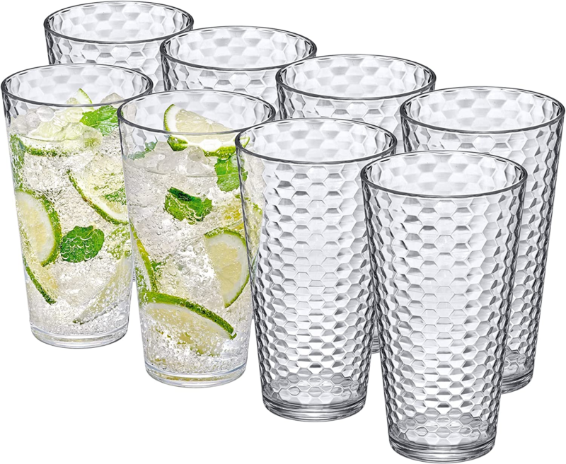 24-Ounce Plastic Tumblers (Set of 8), Plastic Drinking Glasses, All-Clear High-B