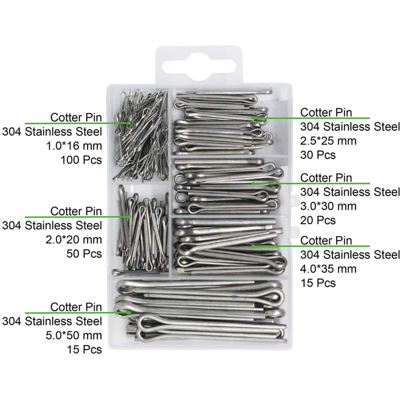 304 Stainless Steel Cotter Pin Assortment Set Value Kit,230 Pcs