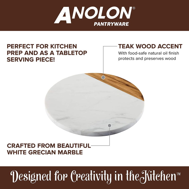 Anolon Pantryware Teak Wood and Marble Cutting Board  9.5 Inch