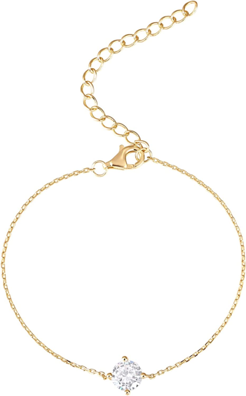 14K Gold Plated Cubic Zirconia Solitaire Diamond Bracelet | Bridesmaid Bracelets