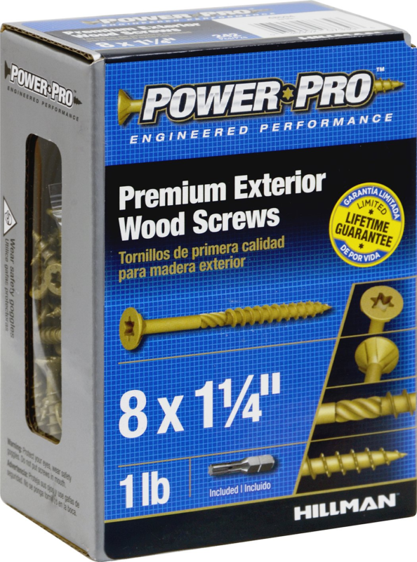 Power Pro Wood Screws, #8 X 1-1/4