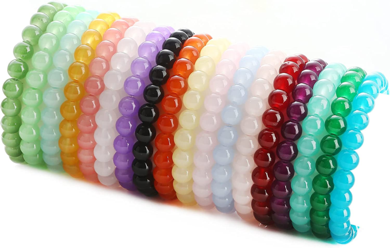 18Pcs 8Mm Beaded Stretch Bracelet Handmade round Glass