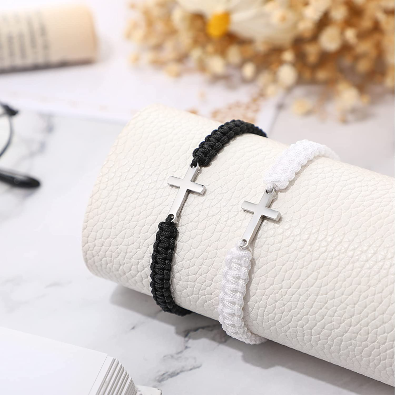 2 Pieces Friendship Cross Bracelet Black String Rope