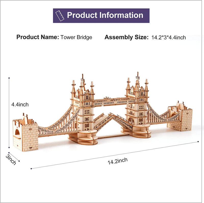 3D Puzzle for Adults, Wooden Tower Bridge Craft Kit with LED