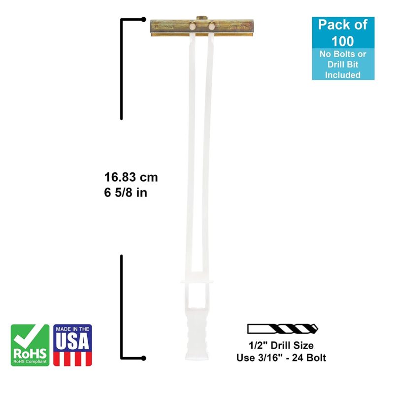 TOGGLER SNAPTOGGLE BA Toggle Anchor, Zinc-Plated Steel Channel, Made in US, 3/8