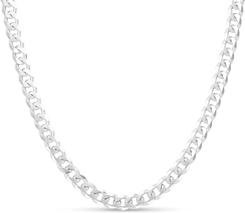 Sterling Silver 7.5Mm Curb Link Chain for Men or Women Made in Italy