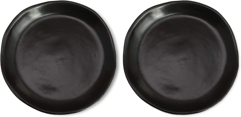 Roro Ceramic Stoneware Hand-Molded, Uneven, Matte Black Appetizer Plate Set of 2