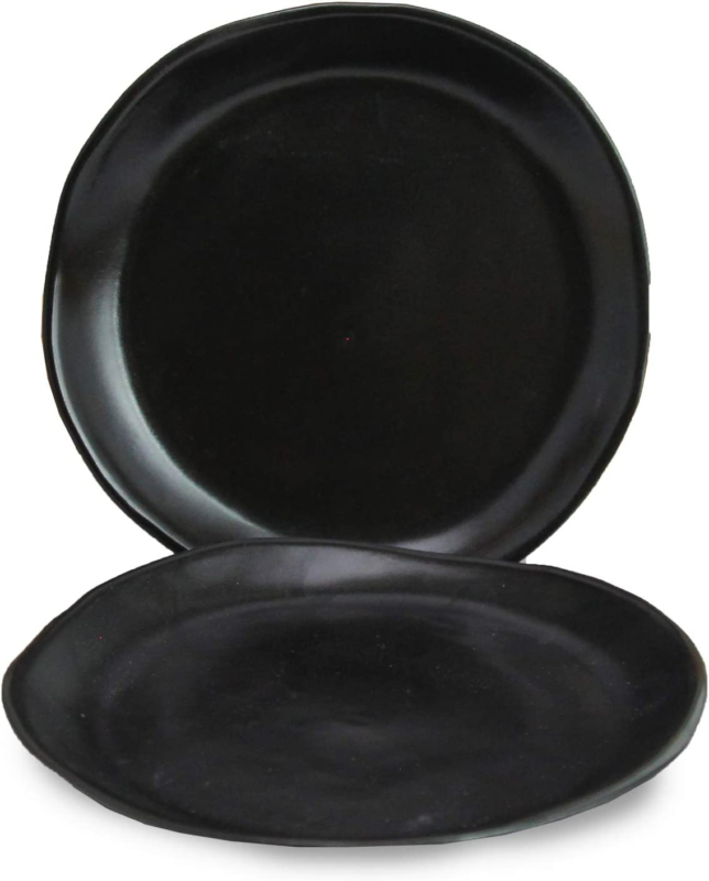 Roro Ceramic Stoneware Hand-Molded, Uneven, Matte Black Appetizer Plate Set of 2