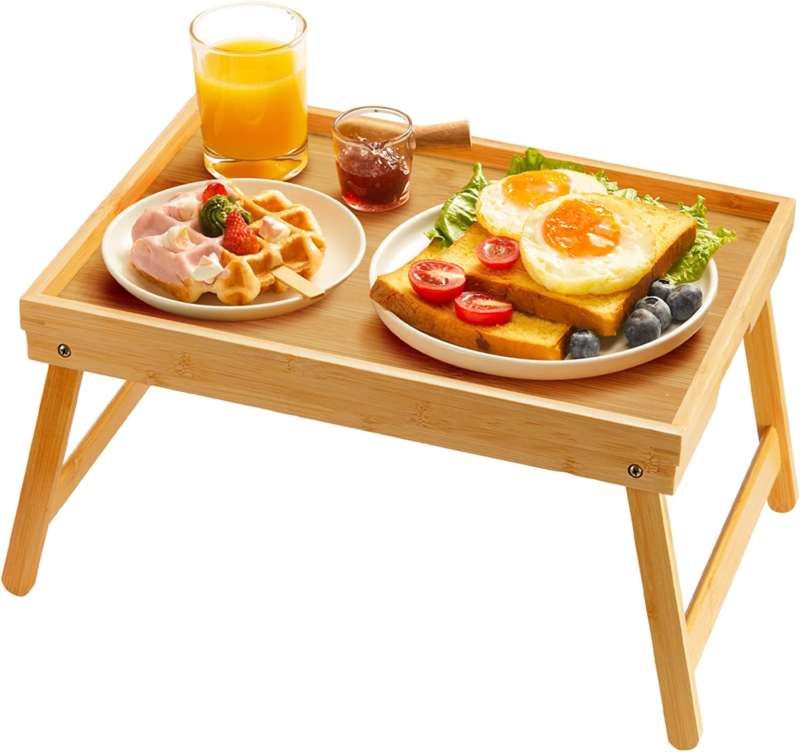 Bamboo Bed Tray Table with Foldable Legs.