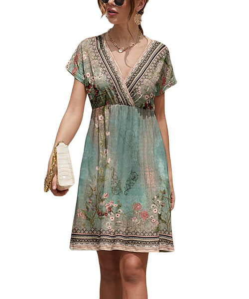 Turquoise & Peach Scarf Print Pocket Surplice Dress Size 1X