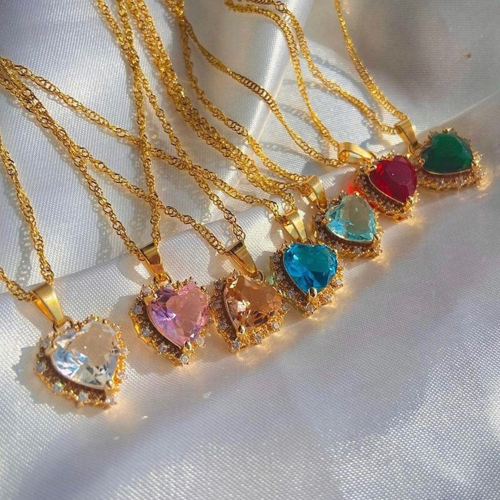 Colorful Rhinestones Heart-shped Necklace