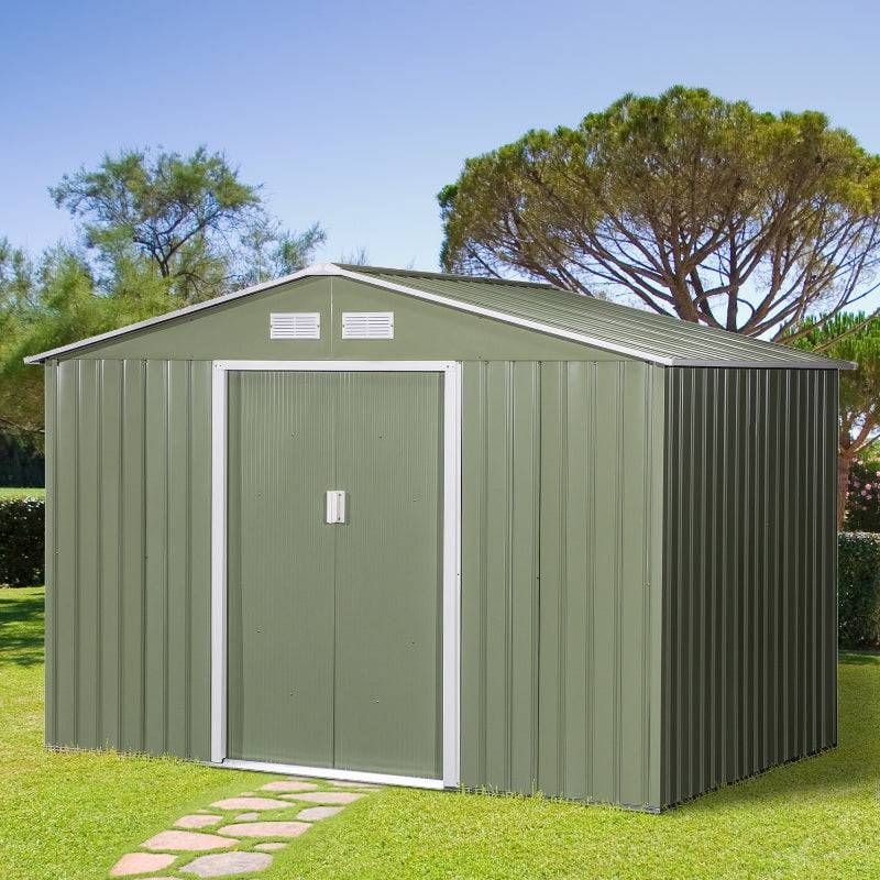 9 x 6ft (277L x 195W x 192H cm) Garden Metal Storage Shed with Foundation, Ventilation & Doors